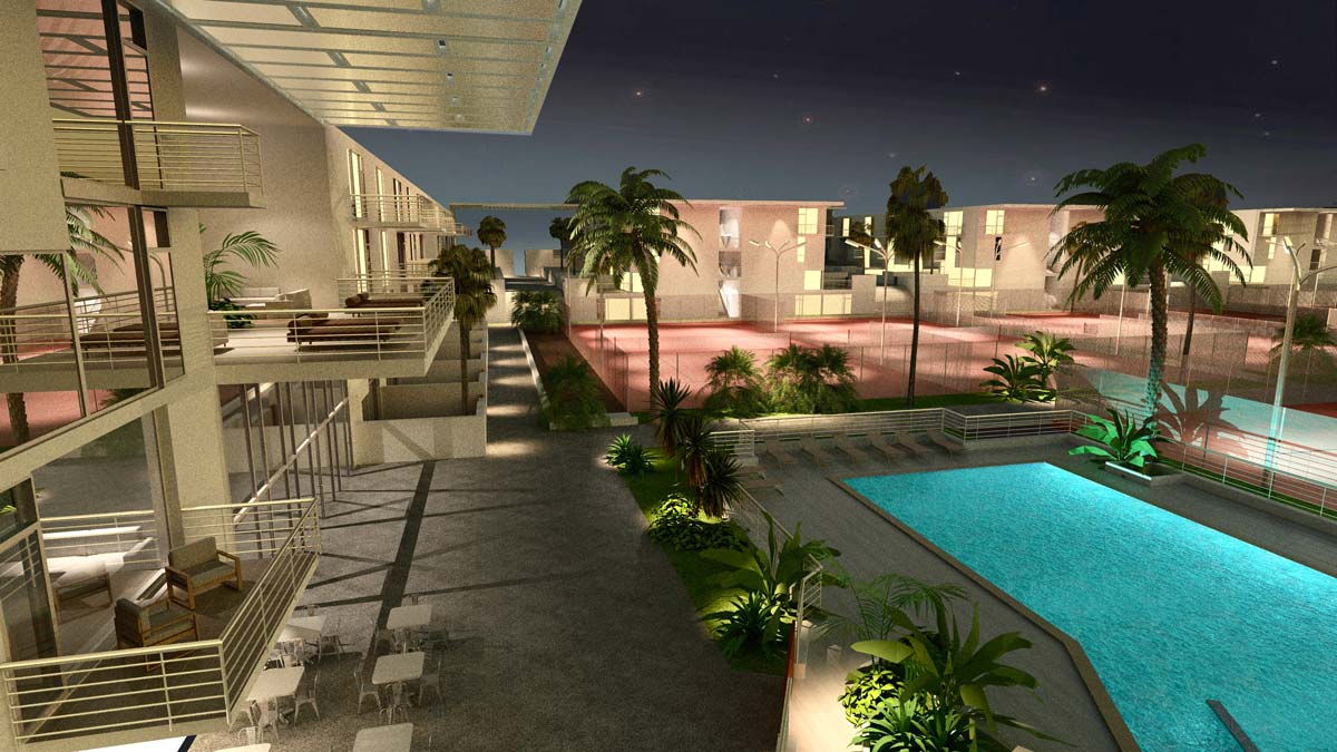 Bath + Racquet Club aerial view at night